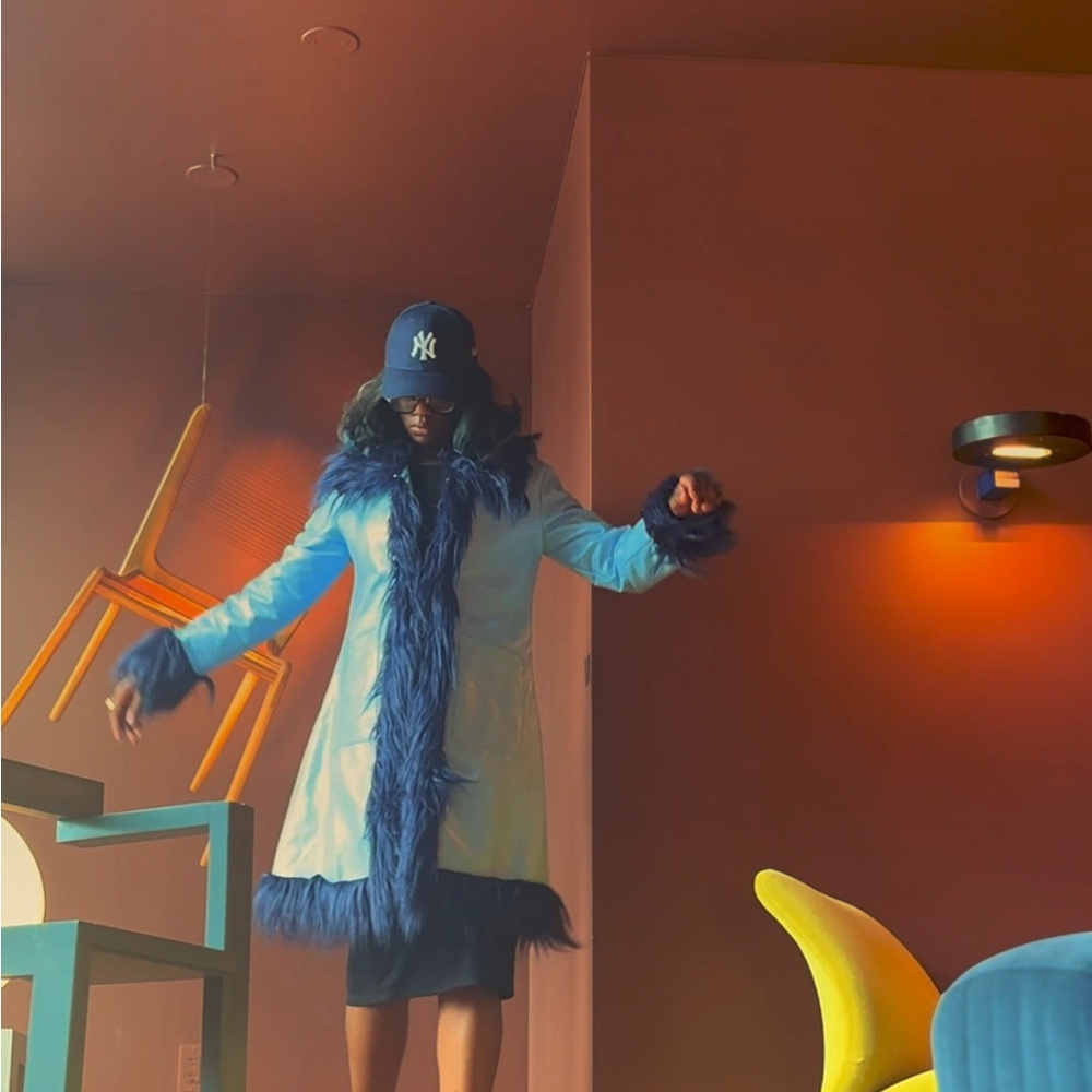 Dolls Kill Blue Trench Coat with Black Trim